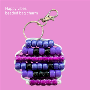 Purple Happy Face Beaded Keychain